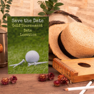 Golf Save the date with golf ball and tee on green Postcard
