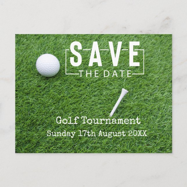 Golf Save the date with golf ball on green  Announcement Postcard (Front)