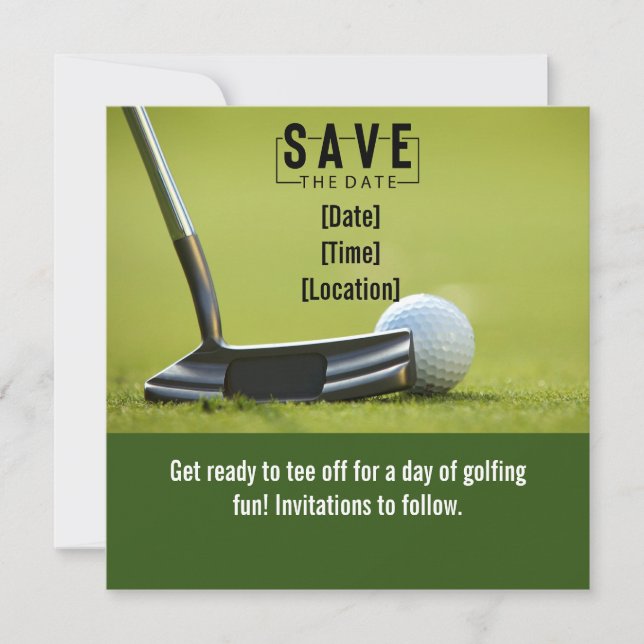 Golf Save the Date with golf ball on green grass (Front)