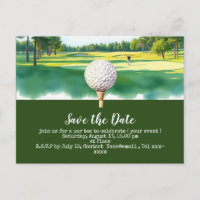 Golf save the date with golf ball  on green grass