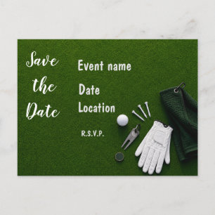 Golf Save the Date with golf balls on green grass Postcard