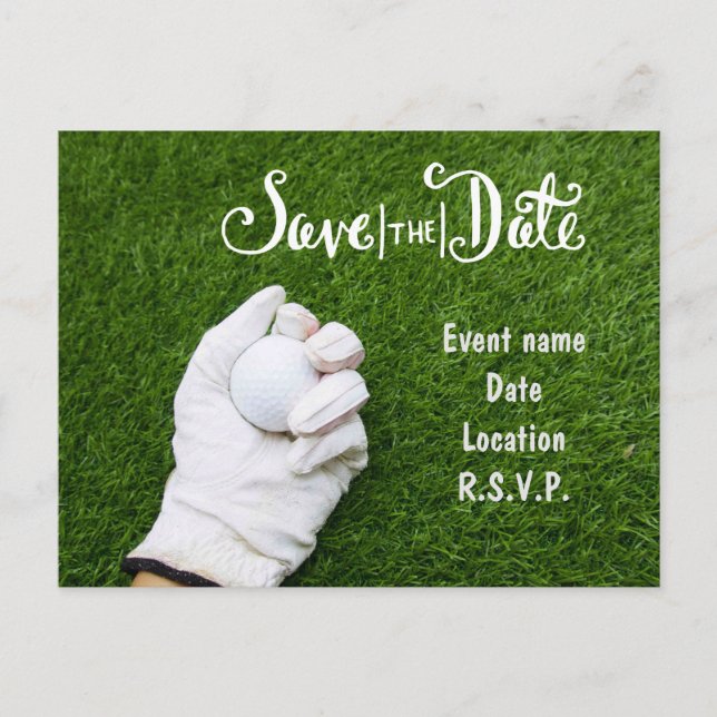 Golf Save the Date with golf balls on green grass Postcard (Front)