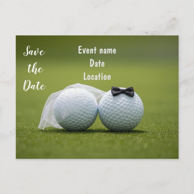 Golf Save the Date with golf balls on Wedding Postcard (Front)
