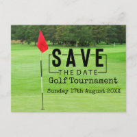 Golf Save the date with golf flag on green 