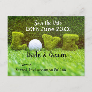 Golf save the date with love and golf ball golfer invitation