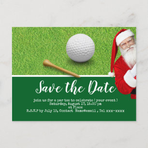 Golf save the date with Santa Claus for Christmas Holiday Postcard