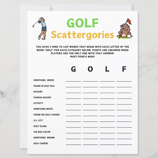 Golf Scattergories Game (Front)