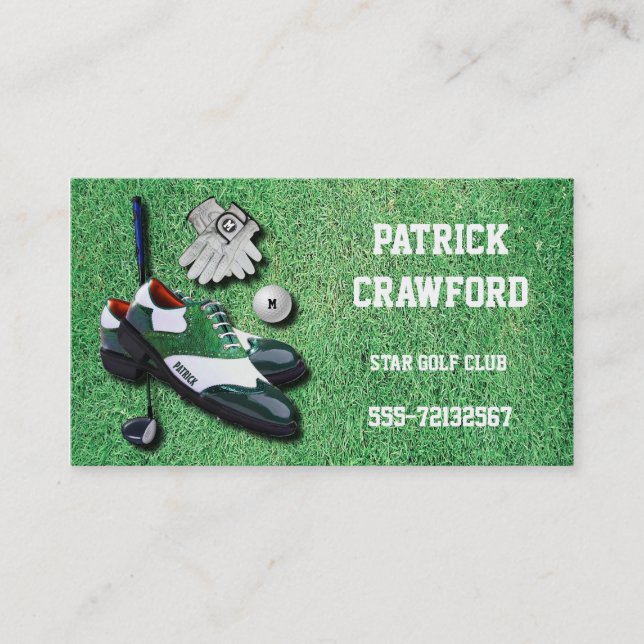 Golf Shoes Ball Gloves Club Driver With Your Name Business Card (Front)