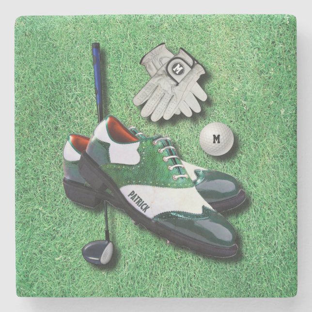 Golf Shoes Ball Gloves Club Driver With Your Name Stone Coaster (Front)