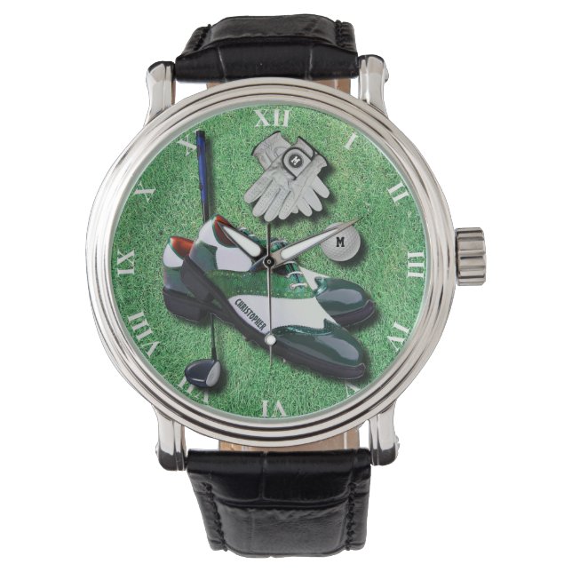 Golf Shoes Ball Gloves Club Driver With Your Name Watch (Front)
