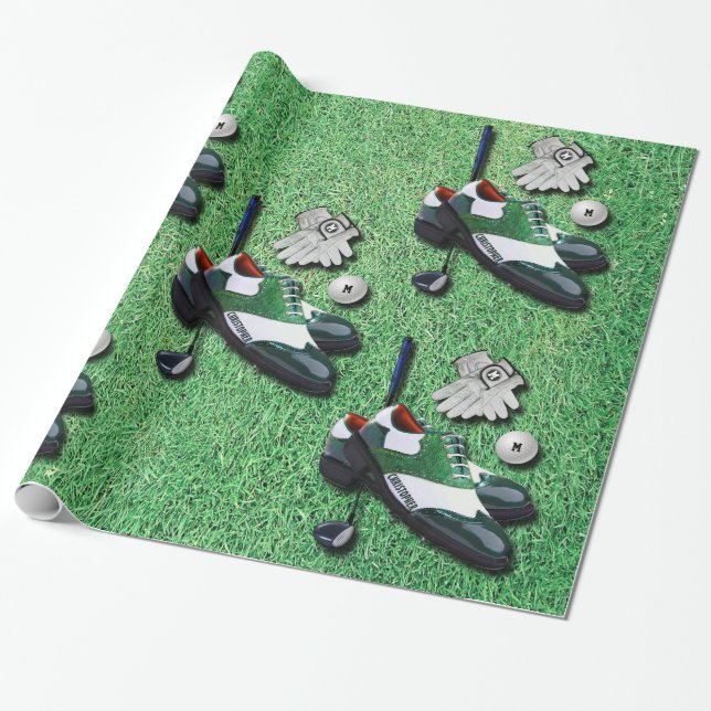 Golf Shoes Ball Gloves Club Driver With Your Name Wrapping Paper (Unrolled)