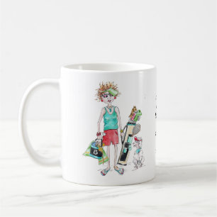 Golf shorts, golf cart,  do not answer the phone coffee mug