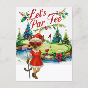Golf Siamese Cat is in Christmas Golf Course Holiday Postcard