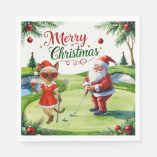 Golf Siamese Cat is in Christmas Golf Course Napkin