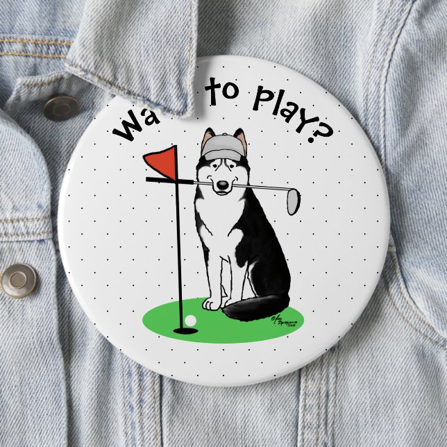 Golf Siberian Husky (black) Dog Playing Cute Funny 6 Cm Round Badge (In Situ)