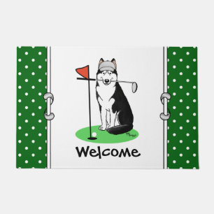 Golf Siberian Husky (black) Dog Playing Cute Funny Doormat