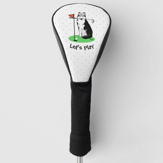 Golf Siberian Husky (black) Dog Playing Cute Funny Golf Head Cover (Front)