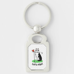 Golf Siberian Husky (black) Dog Playing Cute Funny Key Ring