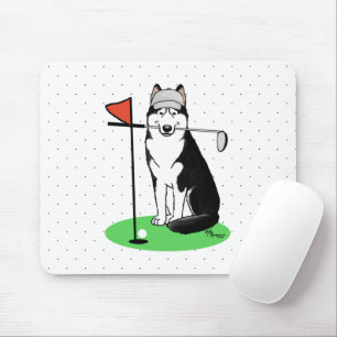 Golf Siberian Husky (black) Dog Playing Cute Funny Mouse Mat