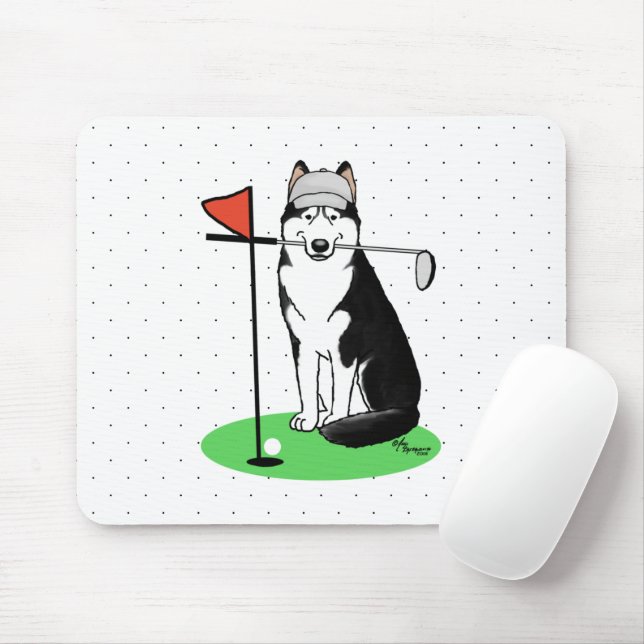 Golf Siberian Husky (black) Dog Playing Cute Funny Mouse Mat (With Mouse)