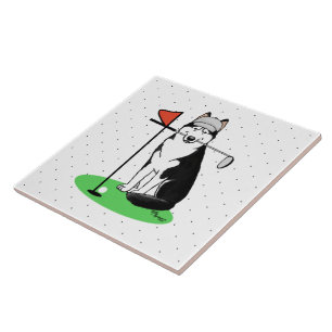 Golf Siberian Husky (black) Dog Playing Cute Funny Tile