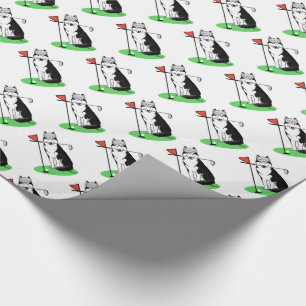 Golf Siberian Husky (black) Dog Playing Cute Funny Wrapping Paper