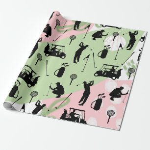 Golf silhouette golfer cart club ball tee wrapping paper