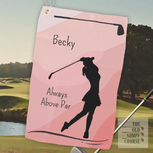 Golf Silhouette, Name, Text, On Red Towel