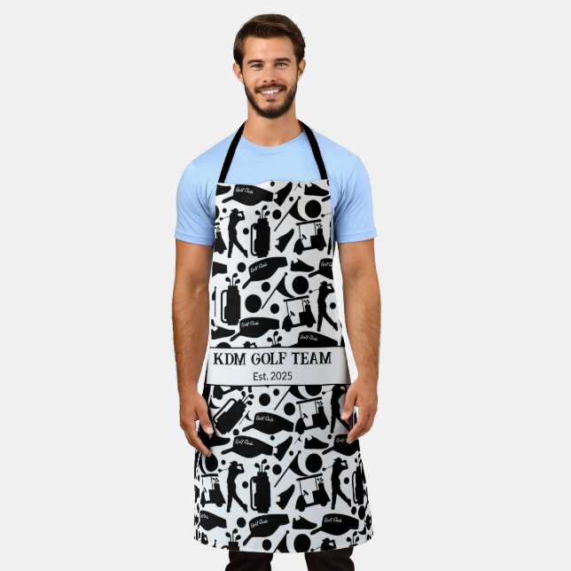 Golf Silhouette Pattern Classic Black & White  Apron (Worn)
