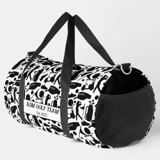 Golf Silhouette Pattern Classic Black & White  Duffle Bag (Right Corner)