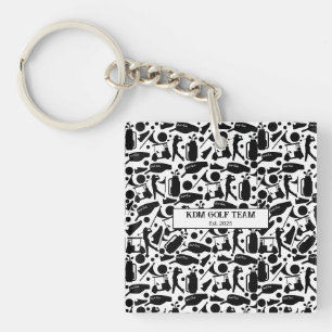 Golf Silhouette Pattern Classic Black & White Key Ring