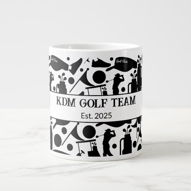 Golf Silhouette Pattern Classic Black & White  Large Coffee Mug (Front)