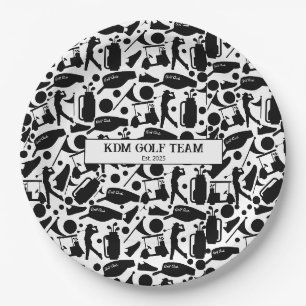 Golf Silhouette Pattern Classic Black & White Paper Plate