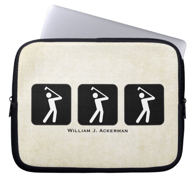 Golf Silhouetter Custom Personalised Golfer Laptop Sleeve (Front)