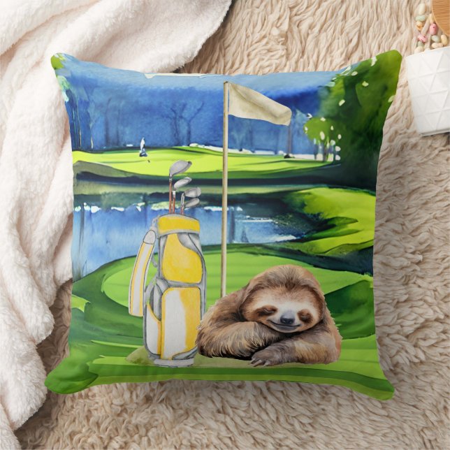 Golf Sloth Golfer on green  Cushion (Blanket)