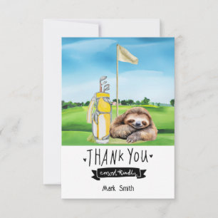 Golf Sloth Golfer on green grass Thank You Card