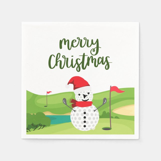 Golf Snowman for Golfer Merry Christmas  Napkin (Front)