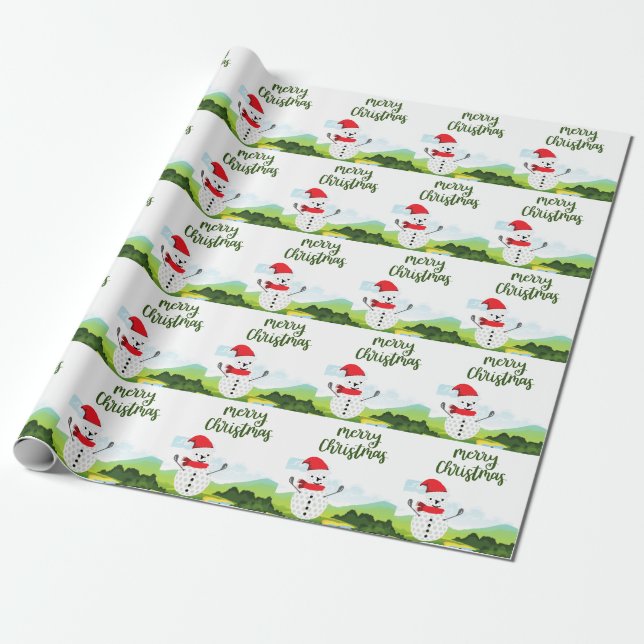 Golf Snowman for Golfer Merry Christmas   Wrapping Paper (Unrolled)