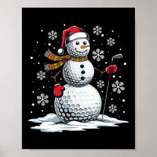 Golf Snowman Golf Player Santa Hat Christmas Funny Poster