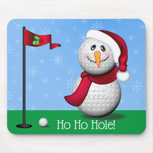 Golf Snowman Ho Ho Hole! Mouse Mat (Front)