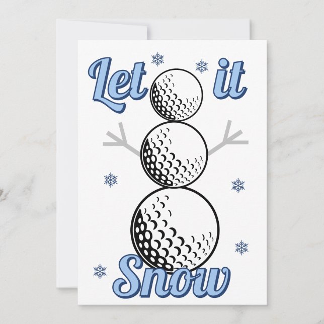 Golf Snowman Let It Snow Flat Holiday Card (Front)