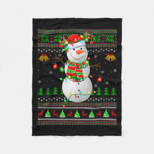 Golf Snowman Ugly Christmas Sweaters Golfing Golfe Fleece Blanket