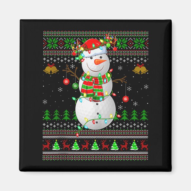 Golf Snowman Ugly Christmas Sweaters Golfing Golfe Magnet (Front)
