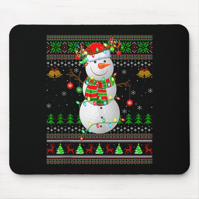 Golf Snowman Ugly Christmas Sweaters Golfing Golfe Mouse Mat (Front)