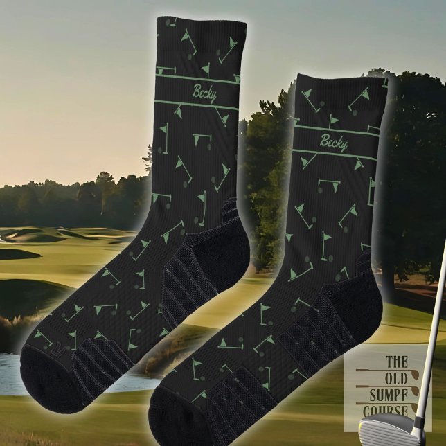 Golf Socks in Black and Green, Add Your Name (Creator Uploaded)