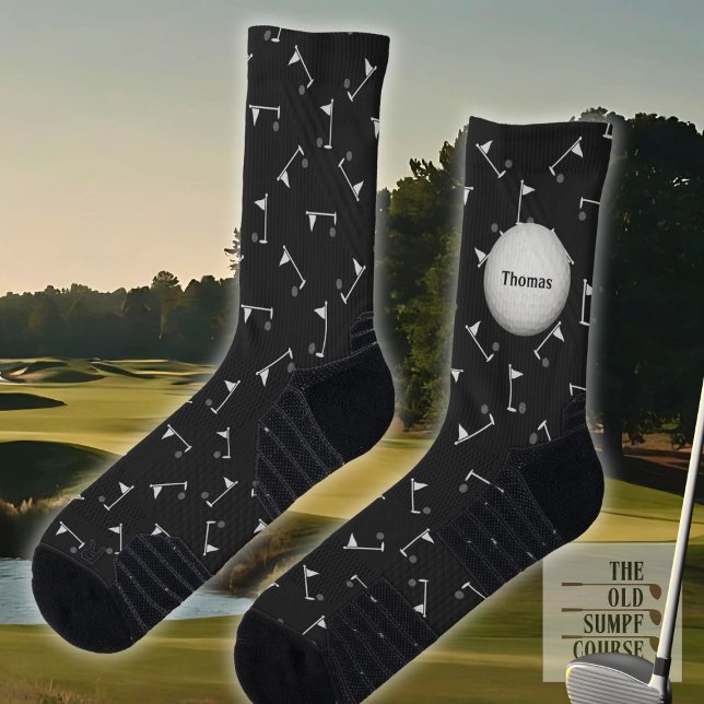 Golf Socks in Black and Grey, Flagsticks and Name (Creator Uploaded)