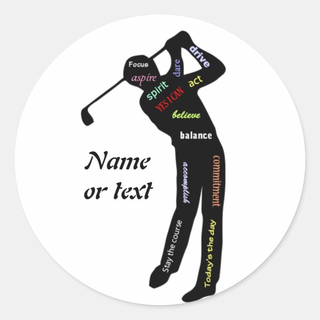Golf, Sport, Motivational Words Classic Round Sticker (Front)