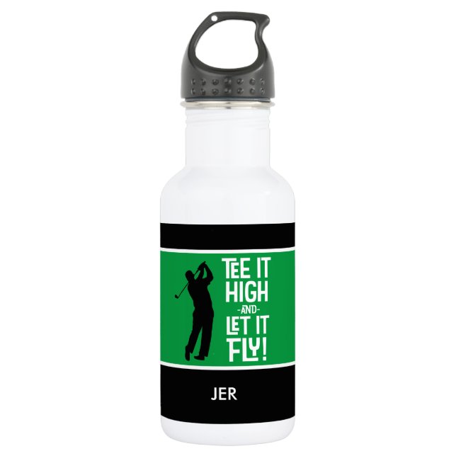 Golf Sports Humour Slogan Men's Black Green 18 oz. 532 Ml Water Bottle (Front)