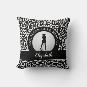 Golf Sports Silhouette Modern Pattern Black Custom Cushion