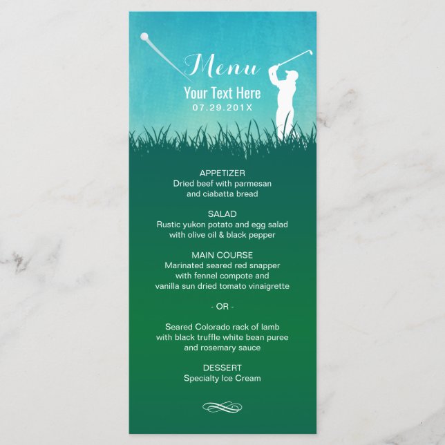 Golf Sports Theme Party Blue Sky & Green Grass Menu (Front)